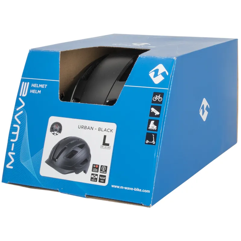 M-WAVE URBAN Bicycle Helmet With Light Matt Black-4